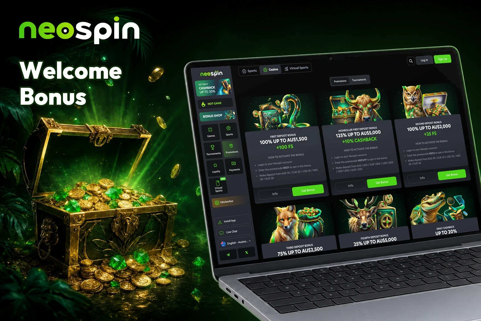 Neospin welcome offers in the promotions area
