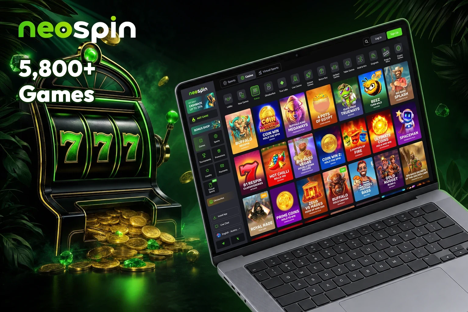 Neospin pokies and casino game categories