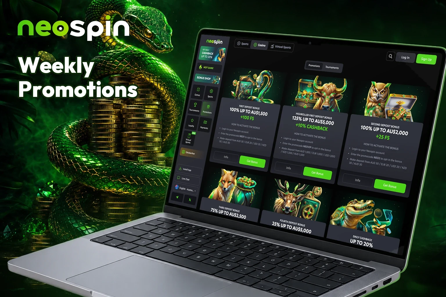 Neospin promotions with daily cashback and deposit offers