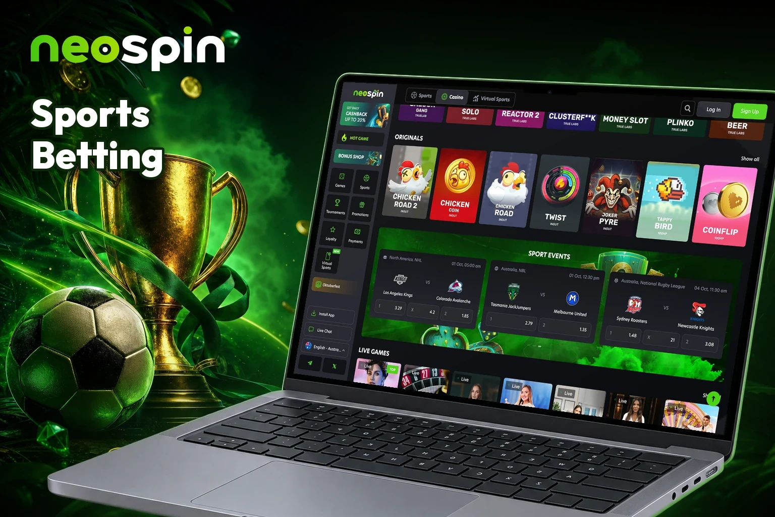 Neospin sportsbook with NRL and A-League markets
